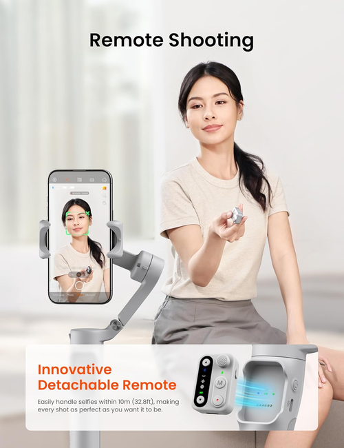 Hohem iSteady X3 Gimbal Stabilizer for iPhone, Foldable Phone Gimbal Object Tracking, Remote Control, 3-Axis Phone Stabilizer Built-in Extendable Rod & Tripod, Fill Light for Video Recording, YouTube