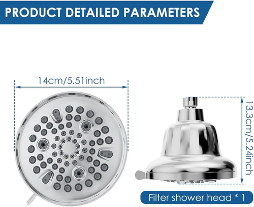 Multi-Functional 6-Setting Filtered Top Spray Home Shower Head - New Model with Pressure Boosting & Water Purification