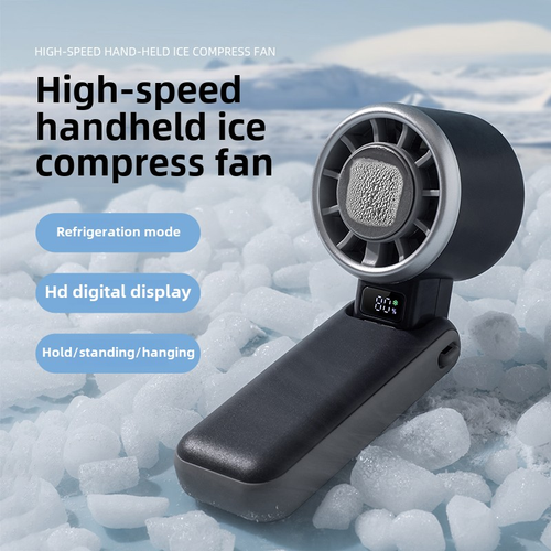 Portable Handheld Turbo Fan with Ice-Cooling Plate (Rapid Cooling), 1–100 Stepless Speeds, Rechargeable Personal Mini Fan – Perfect Summer Gift for Office, Camping, Travel & Outdoor (Black)