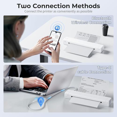 COLORWING Portable Thermal Printer M08F, Portable Wireless Printer for Travel and Home Use Compatible with iOS, Android,PC, Wireless Bluetooth Printers Support 8.5 11 US Letter Thermal Paper