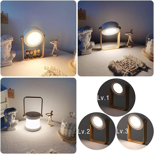 Click to see full view        4-in-1 Foldable Table Lamp, Portable Telescopic LED Night Light,Wooden Handle Portable Lantern Light and Flashlight,Touch Control Dimmable 3 Level Brightness Night Light