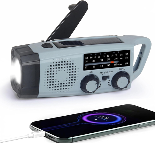 Emergency Radio, 2000 mAh Battery Crank Radio Solar Charger Power Bank USB AM FM Radio with SOS Alarm Torch, 3-Way Charging Emergency Radios, Indoor Outdoor...