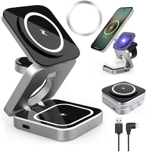 Clean Desk Wireless Charger,3 In 1 Foldable Magnetic Wireless Charger,Foldable Magnetic Wireless Charger & Stand Kit,Neodesk 3 In 1 Charger,Wireless Phone Charger For Android And Ios