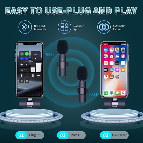 2in1 Wireless Mic Clip Microphone Conference Live Lavalier Microphone with Receiver for iphone and Android Phone