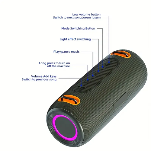 30W Portable Bluetooth Speaker with Hand Strap Colorful RGB Light Heavy Bass Sound TWS Stereo Speaker for Outdoor Use