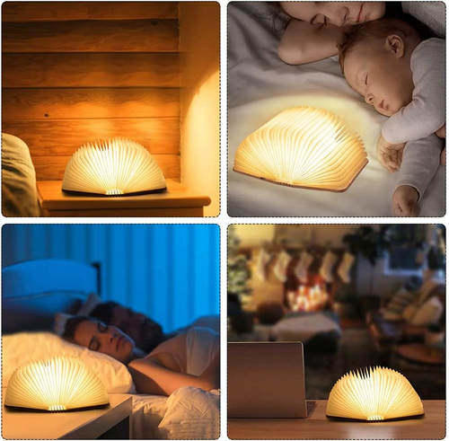 Wooden Book Light, Novelty Folding Book Lamp, 5 Colors Folding Night Light, Portable Desk Light USB Rechargeable Wooden Table Lamp Magnetic Design Creative..