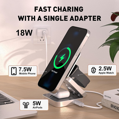Clean Desk Wireless Charger,3 In 1 Foldable Magnetic Wireless Charger,Foldable Magnetic Wireless Charger & Stand Kit,Neodesk 3 In 1 Charger,Wireless Phone Charger For Android And Ios
