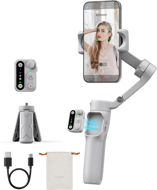 Hohem iSteady X3 Gimbal Stabilizer for iPhone, Foldable Phone Gimbal Object Tracking, Remote Control, 3-Axis Phone Stabilizer Built-in Extendable Rod & Tripod, Fill Light for Video Recording, YouTube