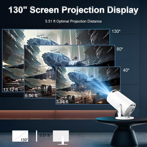 Mini Projector with WiFi and Bluetooth, 4K Supported Native 1080P FHD Portable Projector with Android 11, 180° Rotatable and Aut Level Correction Outdoor Projector for Laptop  Smartphone TV Stick