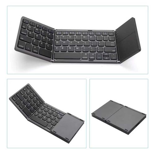 Click to see full view Foldable Bluetooth Keyboard with Touchpad - Portable Wireless Keyboard with Holder, Rechargeable Full Size Ultra Slim Pocket Folding Keyboards for Android Windows iOS Tablet & Laptop Travel Keyboards