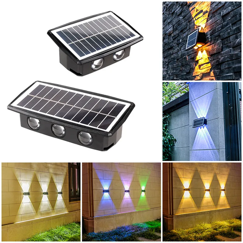 Solar Wall Lights - Up   Down Outdoor Lighting, Warm White Colorful, 4LED Wall Washers for Garden, Patio,