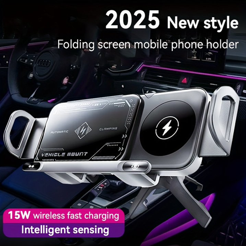 One-Touch Rotating car Wireless Charging Folding Screen Cell Phone Holder auto-Sensing