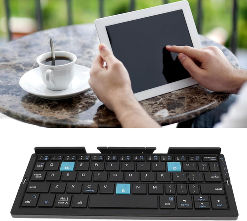 Foldable Bluetooth Keyboard with Magnetic Stand,Aluminum Alloy Mini Quiet Folding Portable Lightweight Travel Rechargeable Pocket for Tablet,iPad, Phones, Black