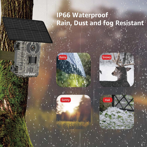 4G LTE Outdoor Hunting Camera with 4W Solar Panel 2K 4MP Resolution, IP66 Waterproof, Night Vision & PIR Motion Detection