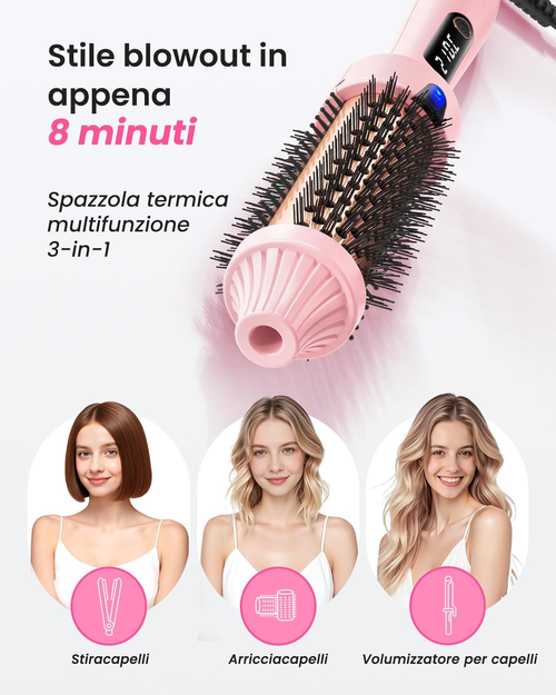 Terviiix Thermal Brush Get Voluminous Style, Quick Heating Hot Brush, Ceramic Tourmaline Ionic Heated Curling Iron, Digital Display 9 Temperatures Curling...