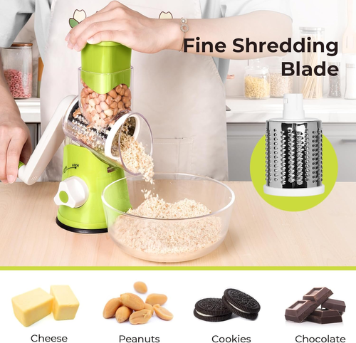 Click to see full view       3+ Cheese Grater Manual Rotary Vegetable Slicer Fruit Shredder Drum Grater with 3 Stainless Steel Rotary Set
