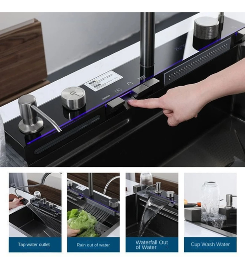 New Trend Smart Step-Design Kitchen Faucet: Multi-Functional Waterfall Spout, Easy-to-Clean & Dual-Sink Matched with Digital Display