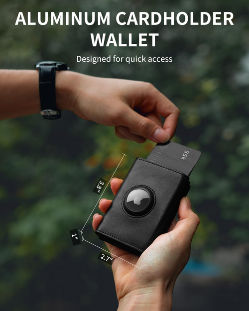 Mens Aluminum Alloy Auto-Pop Card Case Anti-Theft RFID Card Holder with Wallet Tracker Slot