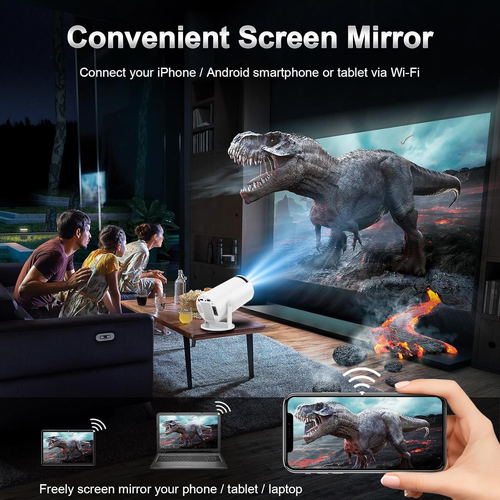 Mini Projector with WiFi and Bluetooth, 4K Supported Native 1080P FHD Portable Projector with Android 11, 180° Rotatable and Aut Level Correction Outdoor Projector for Laptop  Smartphone TV Stick