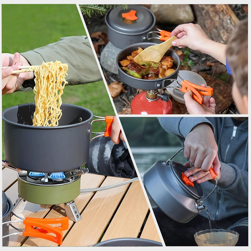 Outdoor Camping Pot Set Cookware Kit Combination 6-7 People Portable Stainless Steel Utensils for Picnic Trekking and Hiking
