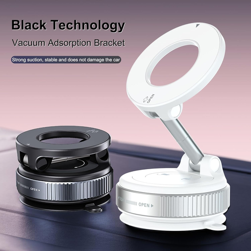 K007 Vacuum Suction Magnetic Bracket, 360° Rotatable Vacuum Suction Magnetic Car Phone Holder, for Car, Mirror, Smooth Surface (White)