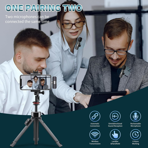 2in1 Wireless Mic Clip Microphone Conference Live Lavalier Microphone with Receiver for iphone and Android Phone
