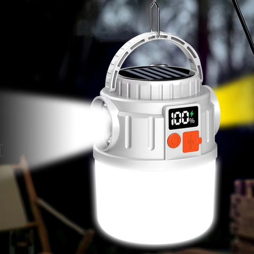 Dupla Luz Solar Camping Lanterna IP65 impermeável Controle Remoto 3 Modos Digital Display recarregável Li-ion Battery LED