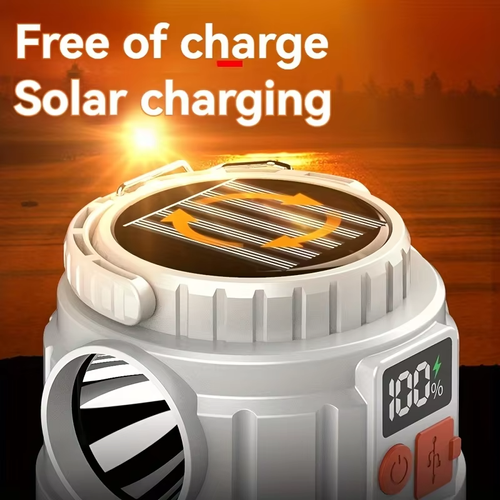 Dupla Luz Solar Camping Lanterna IP65 impermeável Controle Remoto 3 Modos Digital Display recarregável Li-ion Battery LED
