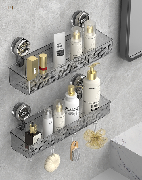 Prateleira de canto de bambu para banheiro montada na parede