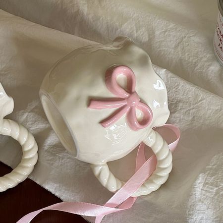 Kaffeetasse aus Keramik mit rosa Schleife, mikrowellengeeignet, spülmaschinenfest, Geschenk für Mama