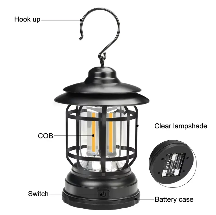Retro camping lamp, battery-powered tent lamp, portable waterproof tent lamp, hiking tent