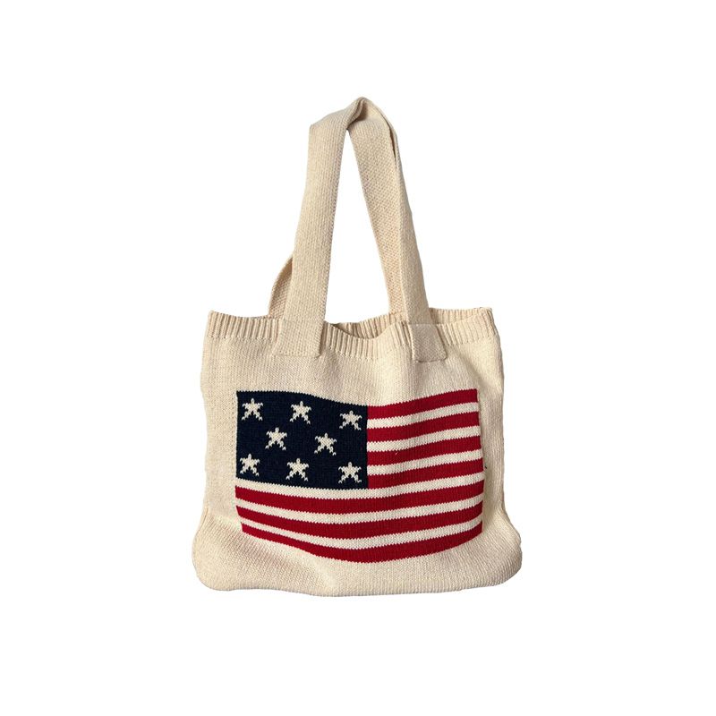 Minimally striped five pointed star knitted tote bag