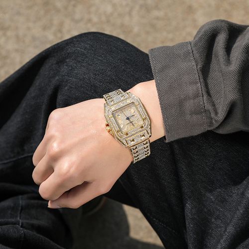 Hip-hop Roman scale quartz watch Fashion full diamond square dial men's watch Hip-hop watch