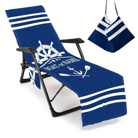 Boat Rudder Anchor Beach Towel Personalized Beach Chair Cover with Side Pockets, Thick Quick Dry Custom Name Chaise Lounge Chair Towel Cover