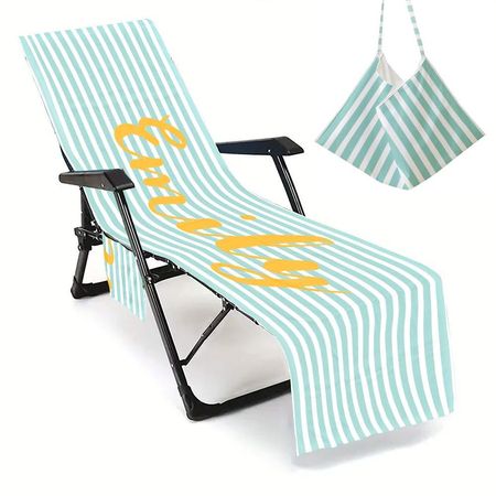 Personalized Stripe Beach Chair Cover: Microfiber Lounge Towel with Pockets