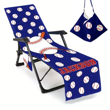 Personalized Baseball Beach Chair Cover with Pockets: Quick-Dry Microfiber