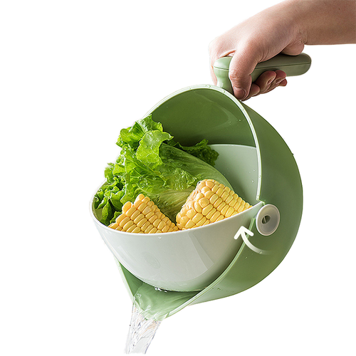 Double-layer plastic rotating colander for home use, fruit and vegetable spinner and washing tool
