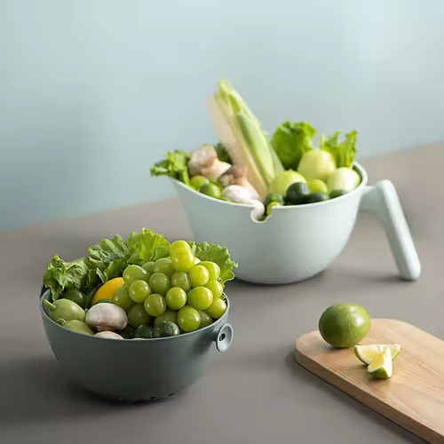 Double-layer plastic rotating colander for home use, fruit and vegetable spinner and washing tool