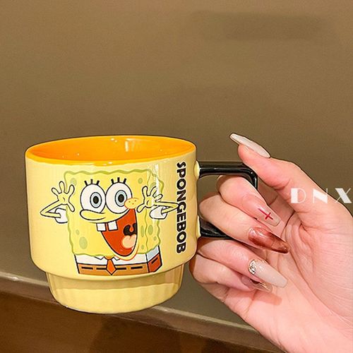 Promotional Matte Cartoon Sponge Bob 4-Piece Porcelain Cup Set Modern Design Dishwasher Microwave Safe Stackable Mugs for Home