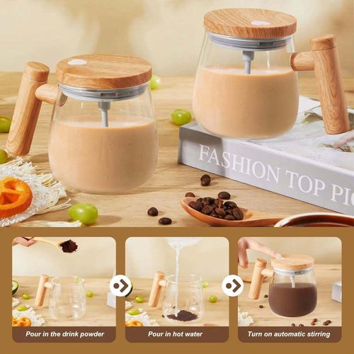 400ML Portable Electric Self-Stirring Glass Mug High Speed Automatic Mixing for Coffee Milk Protein Powder Waterproof