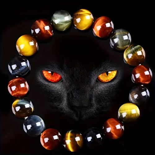 1pc Of Natural Colorful Tiger Eye Stone Bracelet Eagle Eye Stone Cat's Eye Stone Bracelet For Men And Women, For Male And Female Friends Halloween Christmas Gifts 复制