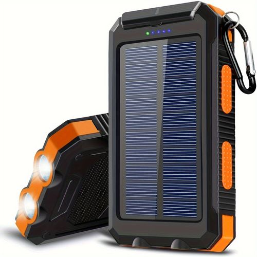 10000 mAh Solar Mobile Power, Mobile Power, Portable Charger For All Devices - Long Lasting, Travel Camping, LED Flashlight, Carabiner