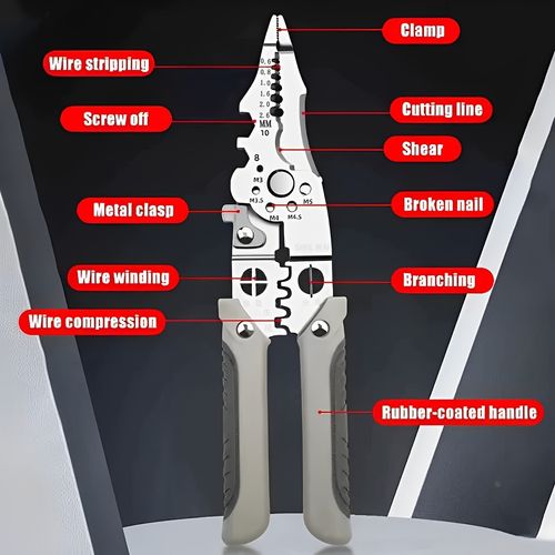 1pc Wire Stripper, Multifunctional Wire Winding And Separation Pliers, Squeegee Leather Crimping Industrial Wire Cutting Wire Tube, Special Wire Stripper For Industrial Construction Household Electrician 复制