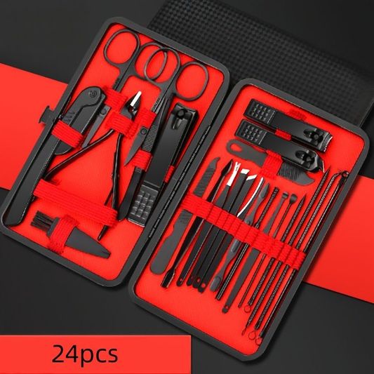 24-Piece Nail Care Set – Black & Red Manicure Pedicure Kit