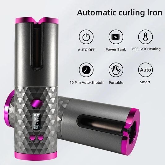 Wireless Automatic Curling Iron – Rotating Hair Curler, Portable Styling Tool