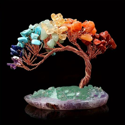 Healing Crystal Tree of Life – Chakra Healing Stones & Gemstone Money Tree for Office Decor