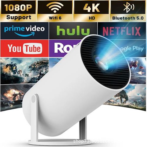 HY300 Android Mini Projector with WiFi and Bluetooth, 180° Flip Portable Home Movie Video Projector, 4K,1080Pfor Phone, TV Stick, PC, XBOX, PS5, Smart Devices