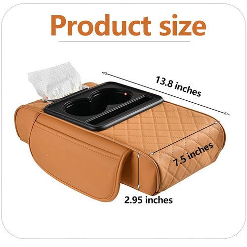🔥Hot Seller🔥 COD Car armrest mat for SUV, with cup holder  2.75 inch (approx. 2.75 cm) height 5-in-1 center console cover with 2 storage bags, tissue box slot, and phone slot for cars  car accessory interior organizer (black and red).