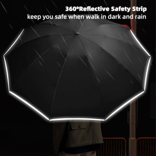 🔥Hot Seller🔥 CODCuysfead Inverted Travel Umbrella with Carabiner Handle, Ring Buckle for Rain and UV Protection, Compact Reverse with Reflective Strip for Women Men, Haze Blue