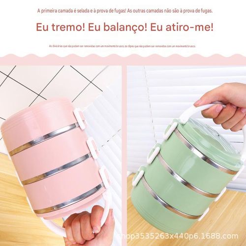 Recipiente para alimentos em aço inoxidável, com várias camadas, grande capacidade, próprio para micro-ondas, lancheira prática para trabalhadores de escritório.